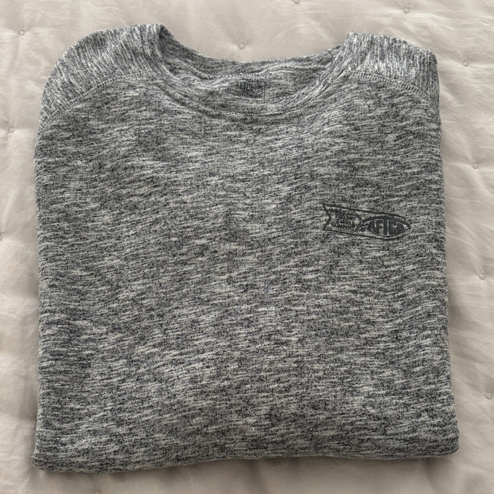 Men’s AFTCO American Fishing Tackle Company Heather Gray Long Sleeve Sz Large